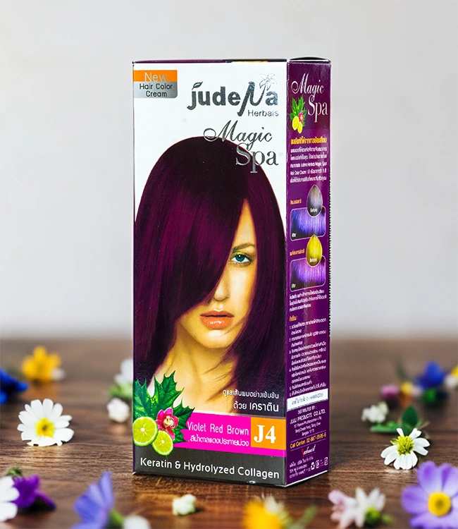 ครีมย้อมสีผมสีน้ำตาลแดงประกายม่วง